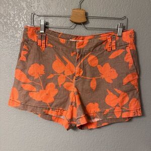 LOFT Brown and Orange Floral Print Shorts Size 8 Linen Cotton